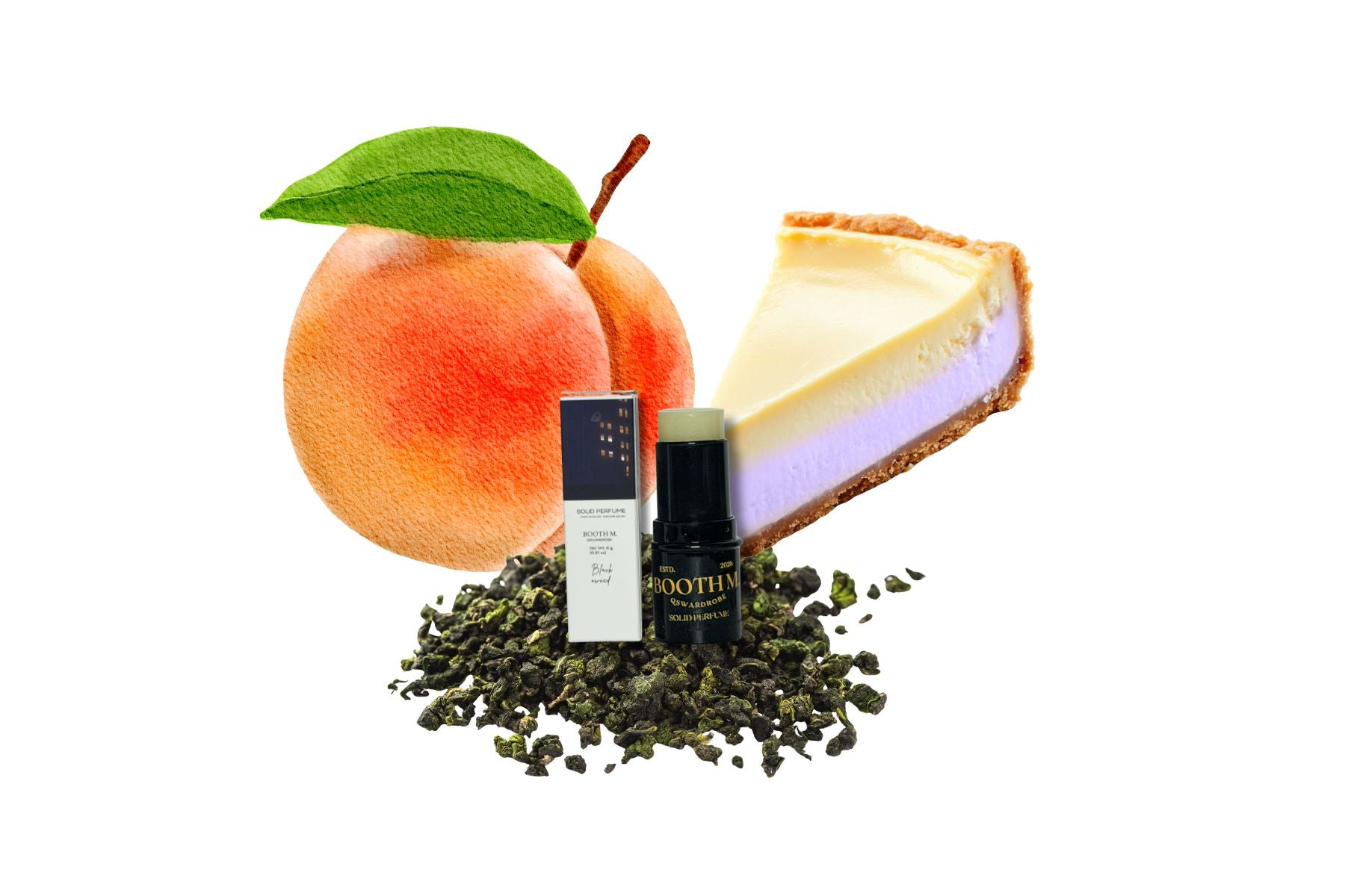 (Pre orders Only) Booth M. Gourmand Solid Perfume 6 G (0.21 OZ) - Peach, Tea & Cream Cheese Foam Fragrance, Alcohol-Free Balm, Travel Size