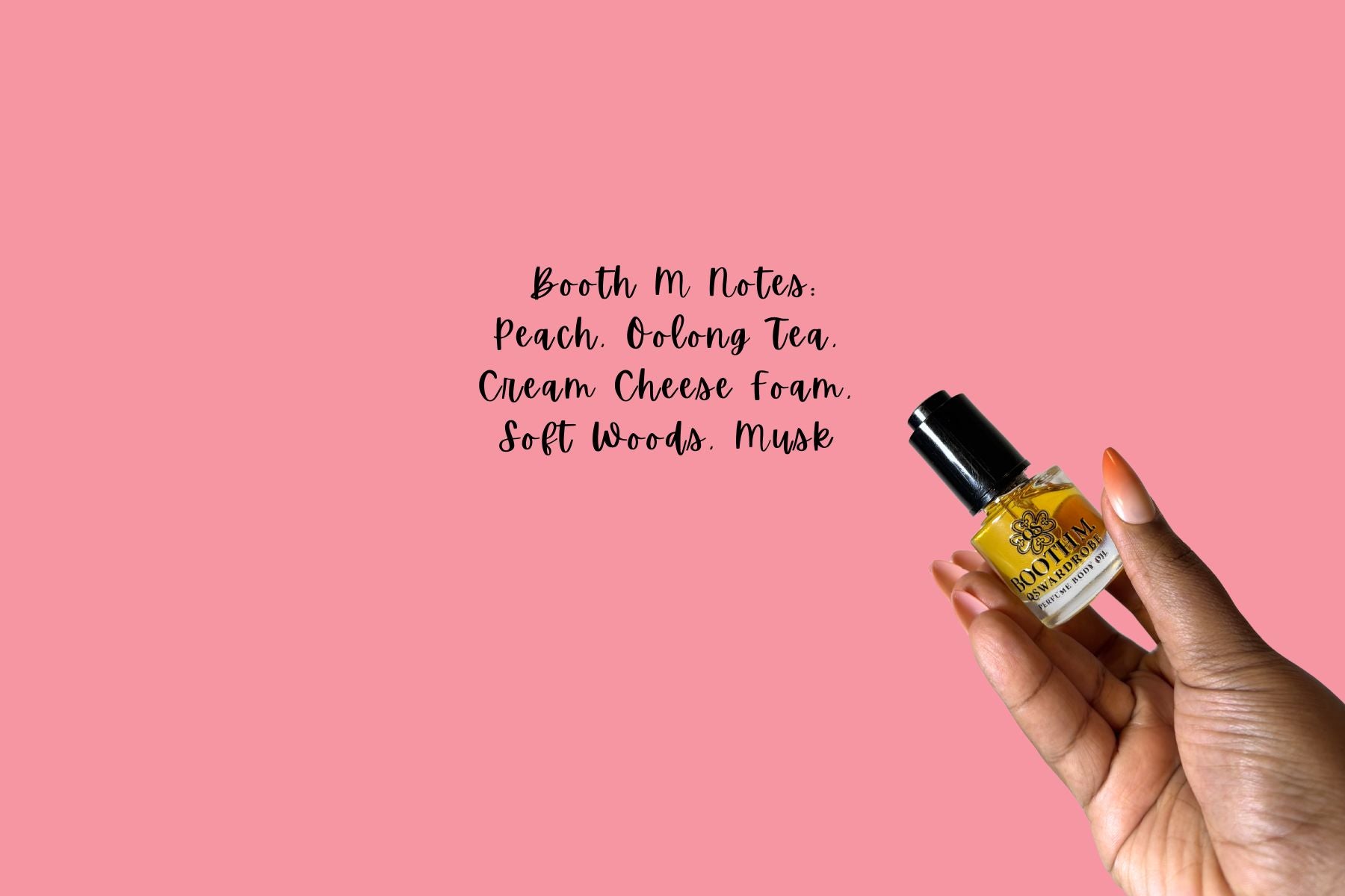 (PRE ORDERS ONLY) Booth M. Perfume Body Oil 15 ML (0.51 FL OZ) Peach, Tea & Cream Cheese Foam: Fragrance, Gourmand Scented Body Oil, Lightweight Moisturizing Oil, Travel Size